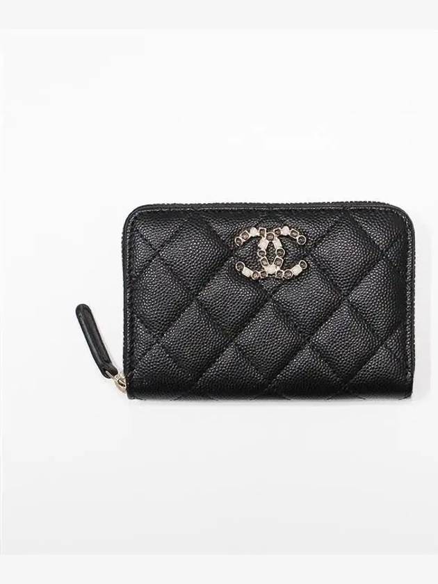 Stone CC Logo Zipper Wallet Caviar Black AP3606 B14343 94305 - CHANEL - BALAAN 3