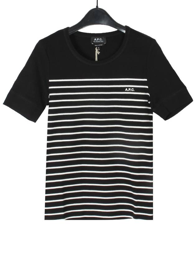 Logo Print Stripe Short Sleeve T-Shirt Black - A.P.C. - BALAAN 2