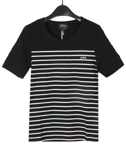 Logo Print Stripe Short Sleeve T-Shirt Black - A.P.C. - BALAAN 2