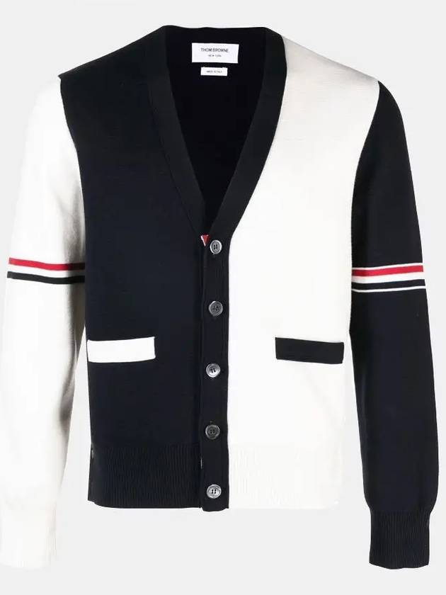 Funmix Cotton ArmBand V-Neck Cardigan White Navy - THOM BROWNE - BALAAN 4