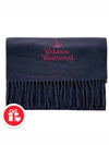 Logo Wool Fringe Muffler Navy - VIVIENNE WESTWOOD - BALAAN 8