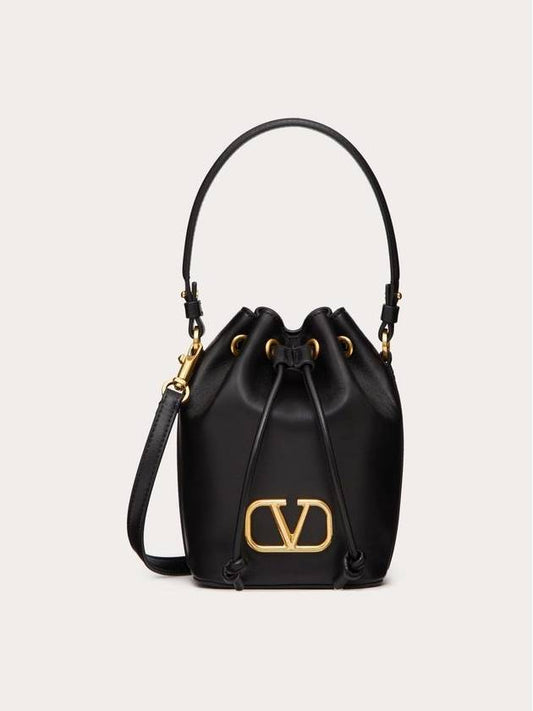 V Logo Signature Nappa Leather Bucket Bag Black - VALENTINO - BALAAN 2