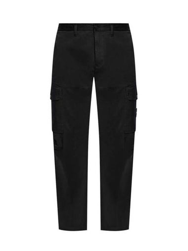 33908 Organic Cotton Satin Stretch Cargo Straight Pants Black - STONE ISLAND - BALAAN 1