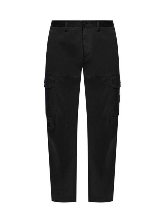 33908 Organic Cotton Satin Stretch Cargo Straight Pants Black - STONE ISLAND - BALAAN 1