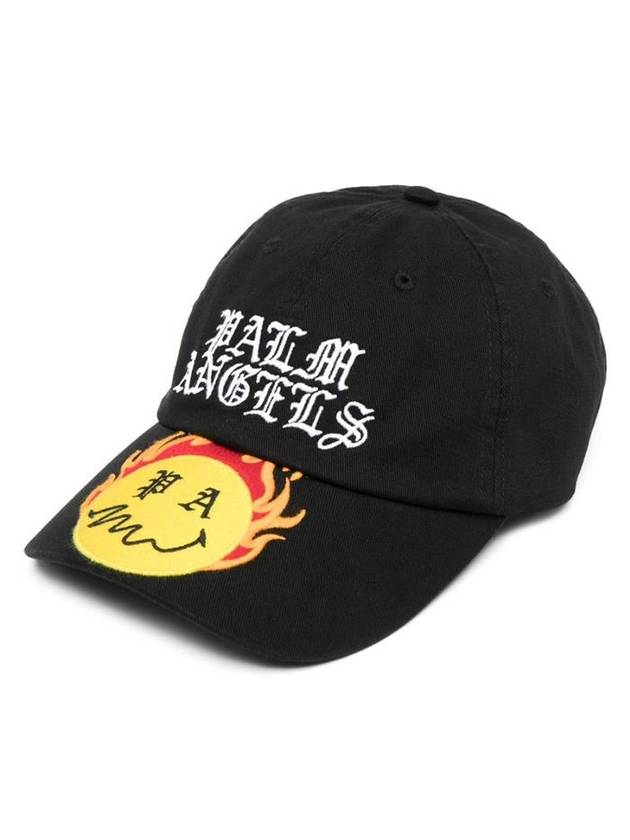 Burning Head Embroidered Logo Ball Cap Black - PALM ANGELS - BALAAN 1