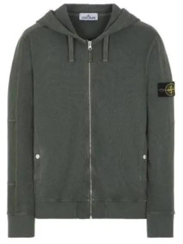 Men's Garment Dyed Malfile Zip Up Hoodie Dark Green - STONE ISLAND - BALAAN 2