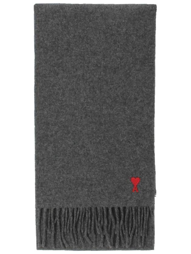 Small Heart Logo Wool Scarf Dark Grey - AMI - BALAAN 2