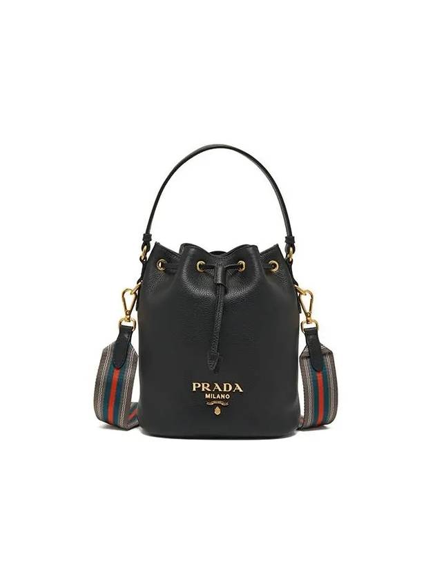 Vitello Phoenix Gold Plated Logo Leather Bucket Bag Black - PRADA - BALAAN 2