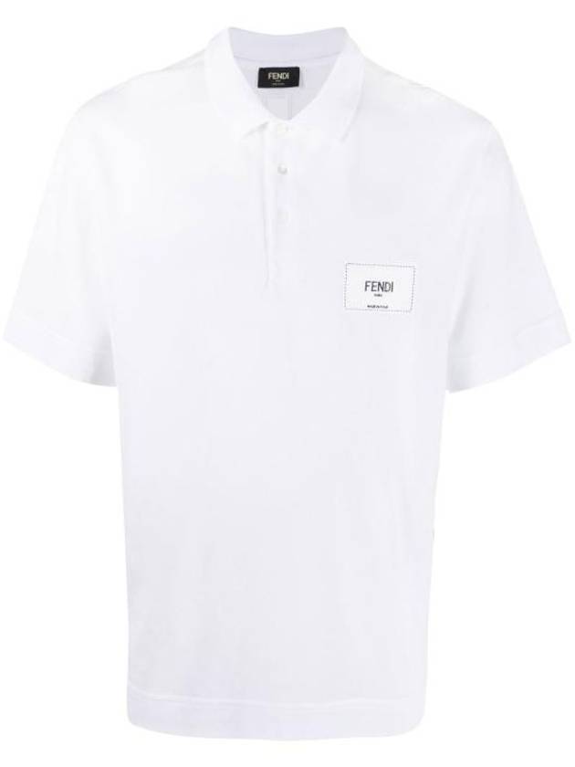 Men's Logo Patch Short Sleeve Polo Shirt White - FENDI - BALAAN 2