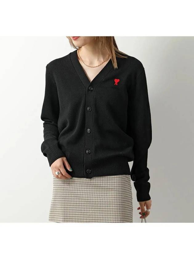 Heart Logo Merino Wool Cardigan Black - AMI - BALAAN 3