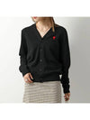 Heart Logo Merino Wool Cardigan Black - AMI - BALAAN 3