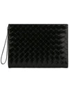 Intrecciato Brushed Strap Clutch Bag Black - BOTTEGA VENETA - BALAAN.