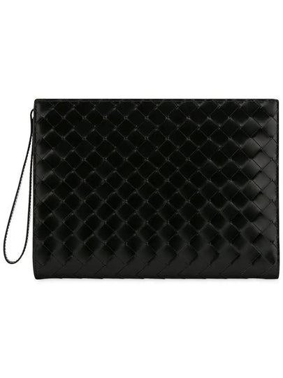 Intrecciato Brushed Strap Clutch Bag Black - BOTTEGA VENETA - BALAAN 2