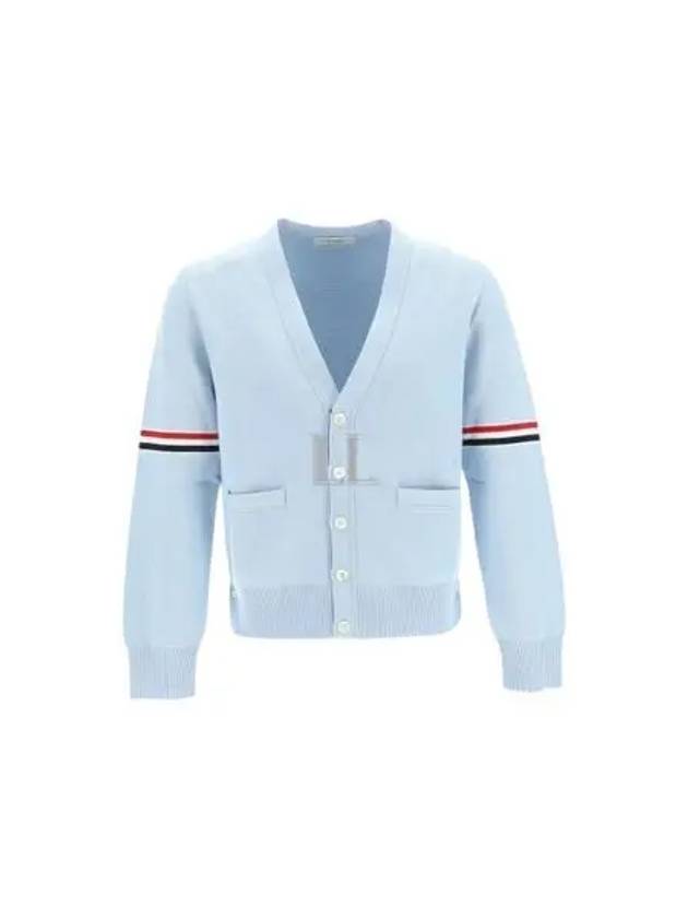 Milano Stitch Sprite Armband Cotton V-neck Cardigan Light Blue - THOM BROWNE - BALAAN 2