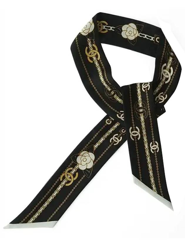 Camellia CC Logo Chain Pattern Scarf Black - CHANEL - BALAAN 1