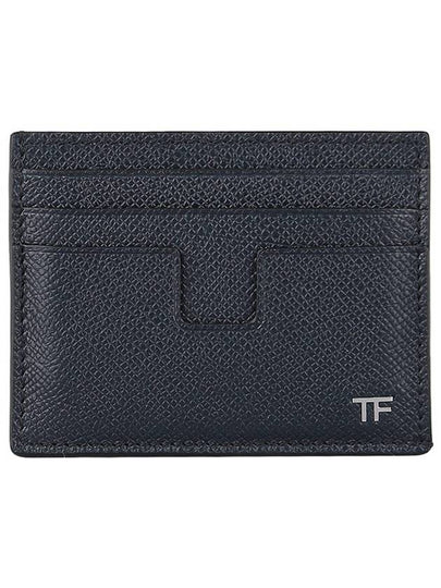 T Line Classic Logo Leather Card Wallet Navy - TOM FORD - BALAAN 2