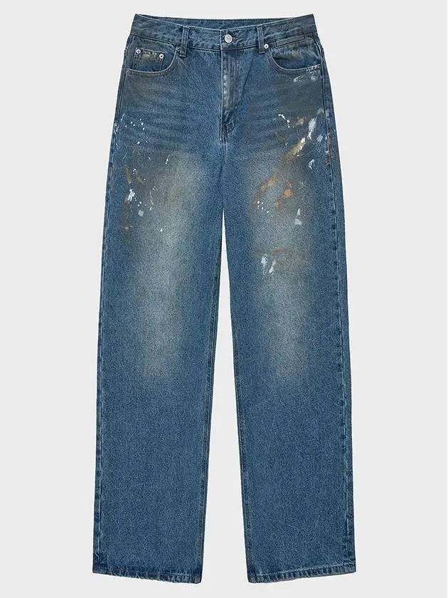 Hand painted straight denim pants painting blue - NOIRER - BALAAN 3