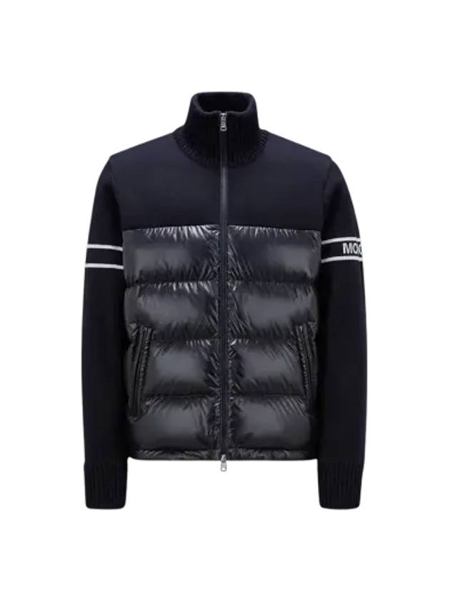 Ribbed Logo Padded Wool Blend Cardigan Navy - MONCLER - BALAAN 3