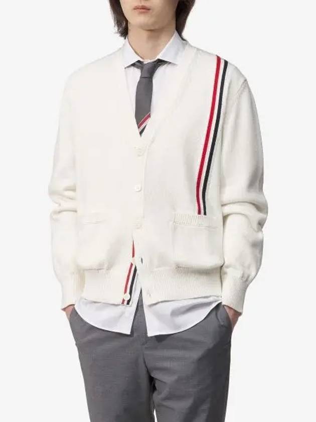 RWB Striped Intarsia Cotton Cardigan White - THOM BROWNE - BALAAN 2