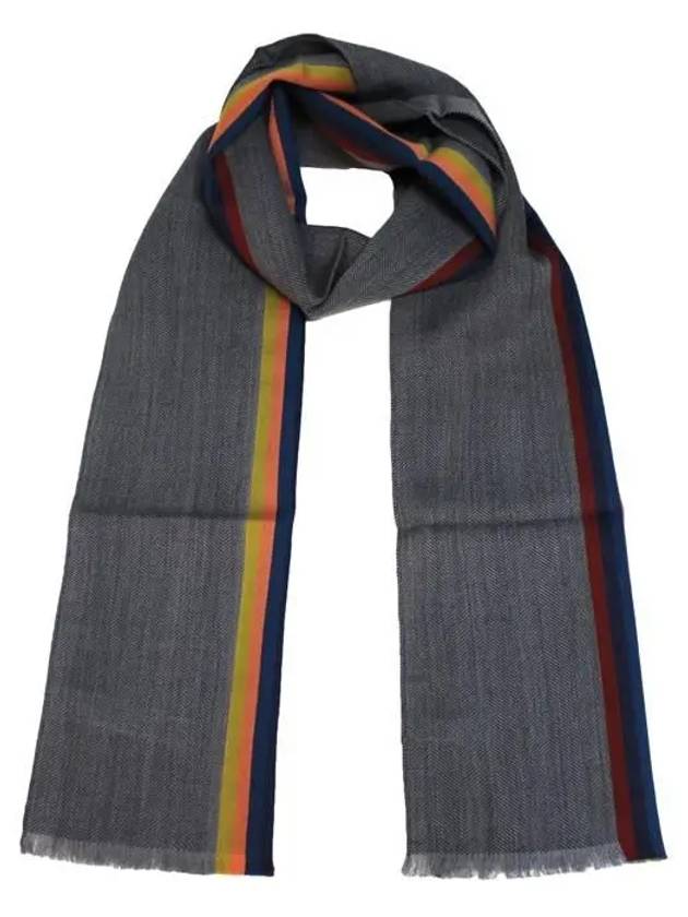 Striped Fringe Wool Silk Muffler Khaki - PAUL SMITH - BALAAN 9