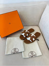 Oran Calfskin Slippers Gold Piqures Ecrues - HERMES - BALAAN 7