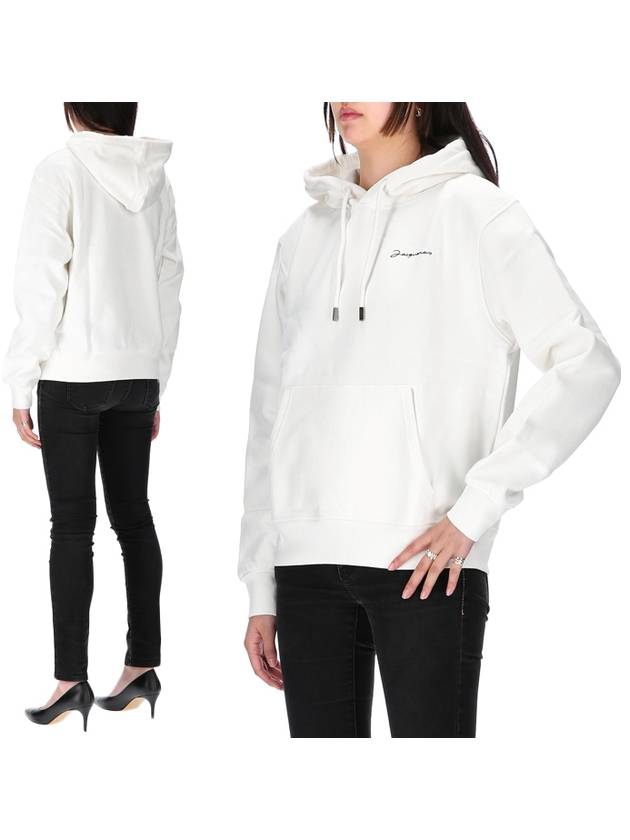 Le Brodet Embroidered Logo Cotton Hooded Top White - JACQUEMUS - BALAAN.