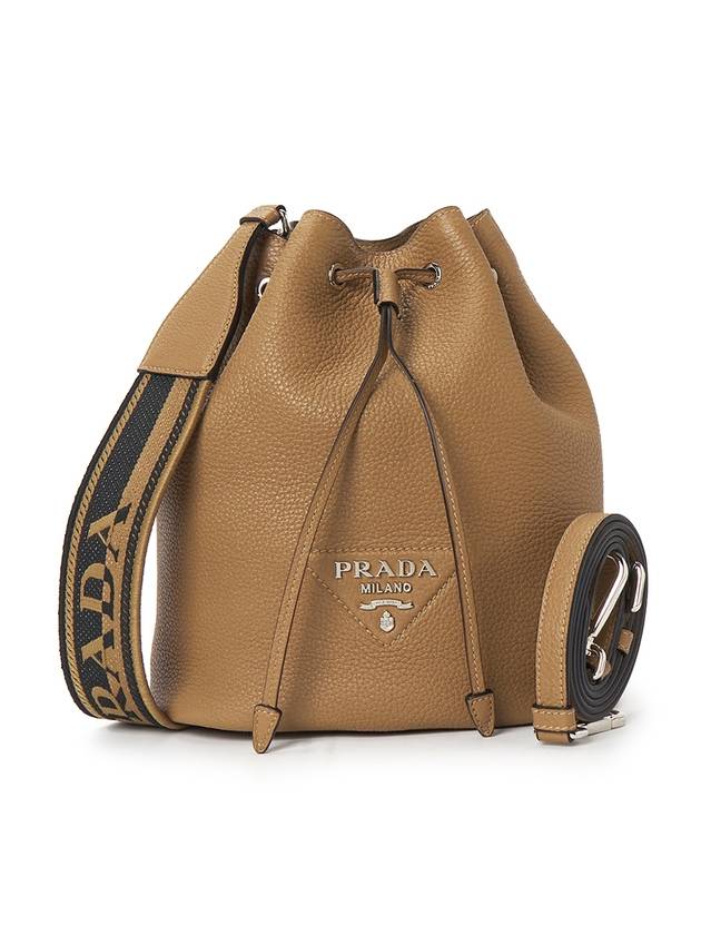 Logo Flo Leather Bucket Bag Brown - PRADA - BALAAN 1