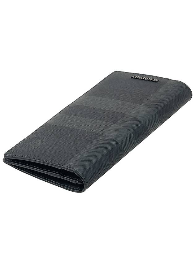 Logo Checked Leather Long Wallet Charcoal - BURBERRY - BALAAN 5