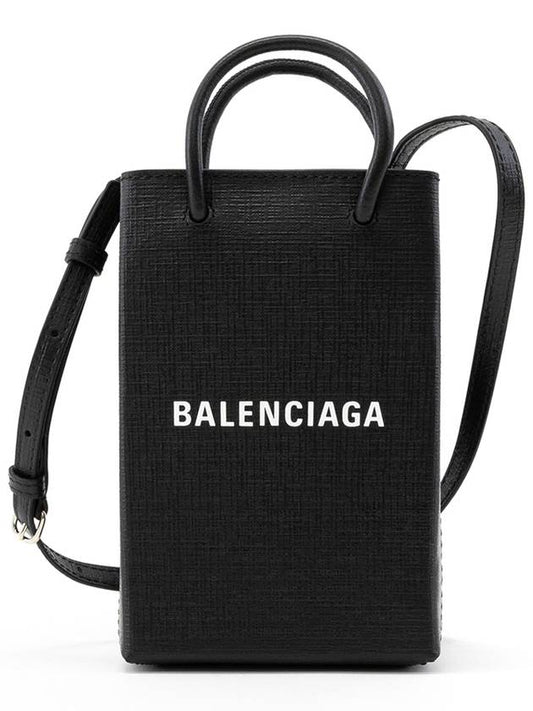Logo Leather Phone Holder Mini Bag Black - BALENCIAGA - BALAAN 2