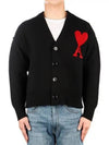 Heart Logo V Neck Wool Cardigan Black - AMI - BALAAN 2