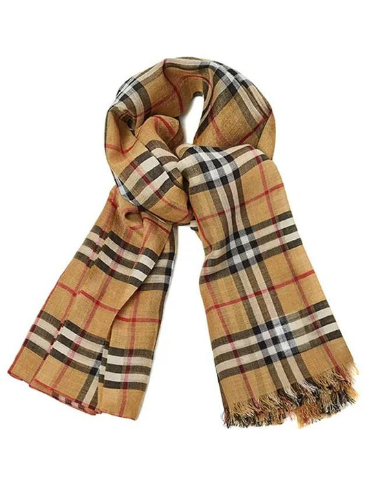 Vintage Check Light Wool Silk Scarf Beige - BURBERRY - BALAAN 1