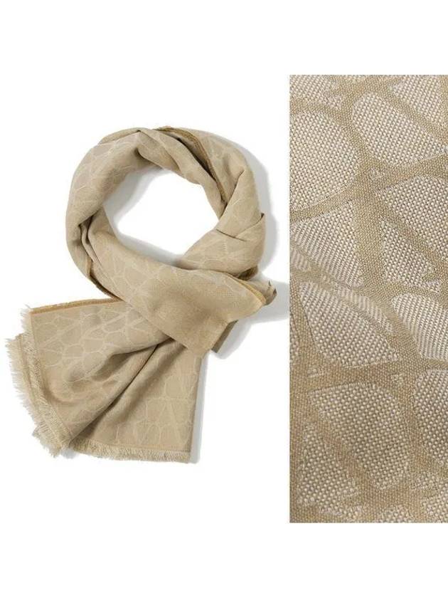 V Logo Pattern Cotton Cashmere Muffler Beige - VALENTINO - BALAAN 2