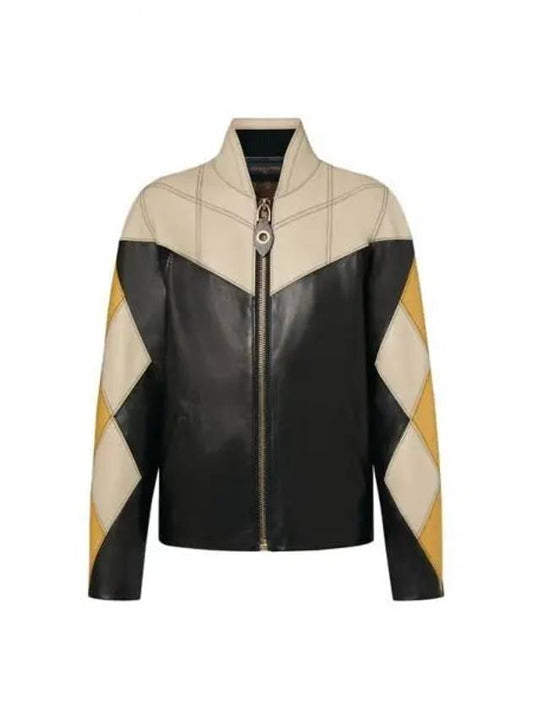 Harlequin Sleeve Leather Jacket Black Beige - LOUIS VUITTON - BALAAN 2