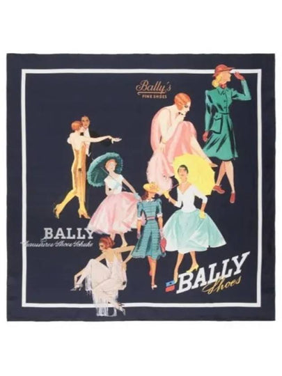 Illustration Print Silk Scarf Midnight Blue - BALLY - BALAAN 2