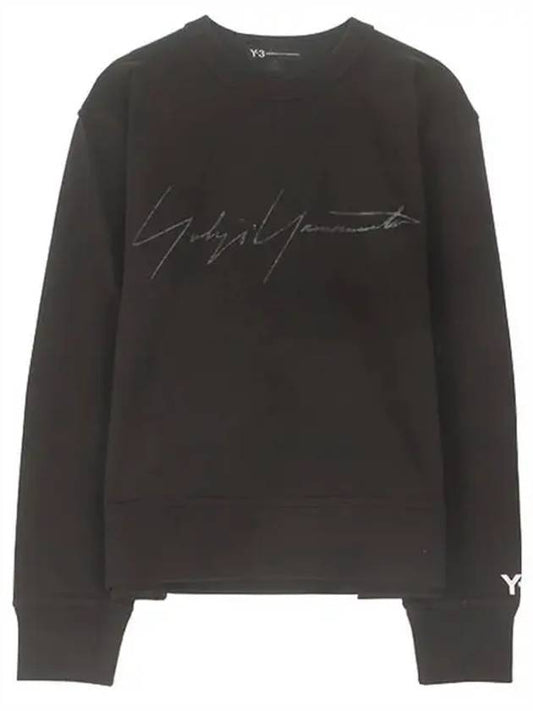 Sign Logo Crew Neck Cotton Sweatshirt Black - Y-3 - BALAAN 1