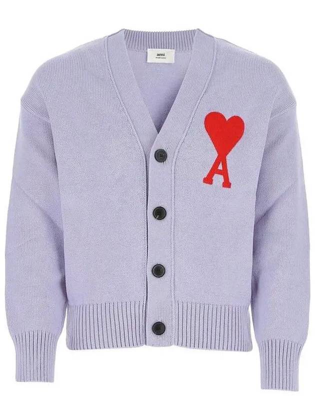 Men's Big Heart Logo Patch Overfit Cardigan Lilac - AMI - BALAAN 3