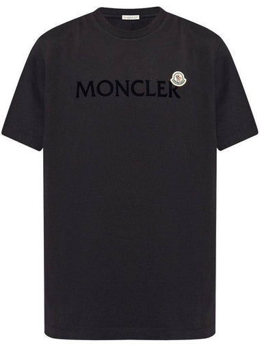 Flocked Logo Short Sleeve T-Shirt Navy - MONCLER - BALAAN 1