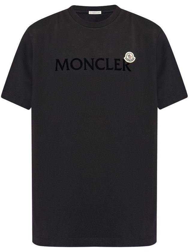 Flocked Logo Short Sleeve T-Shirt Navy - MONCLER - BALAAN 1