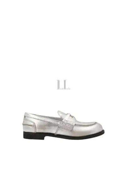 Vintage Effect Leather Penny Loafers Silver - MIU MIU - BALAAN 2