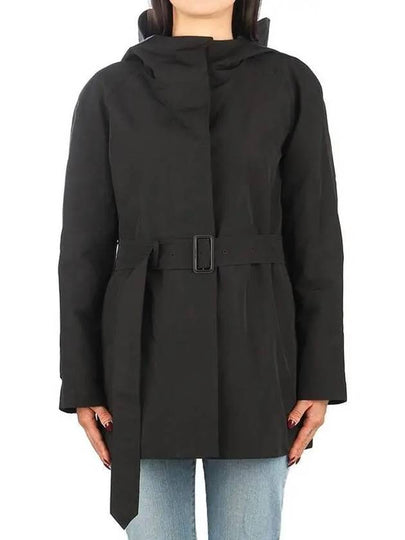 Technical Cotton Hooded Trench Coat Black - BURBERRY - BALAAN 2