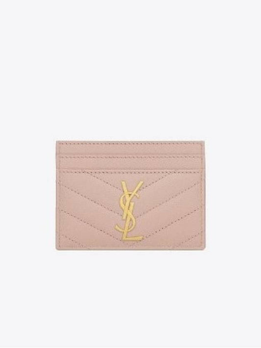 Gold Hardware Matelasse Caviar Leather Card Wallet Pale Pink - SAINT LAURENT - BALAAN 2