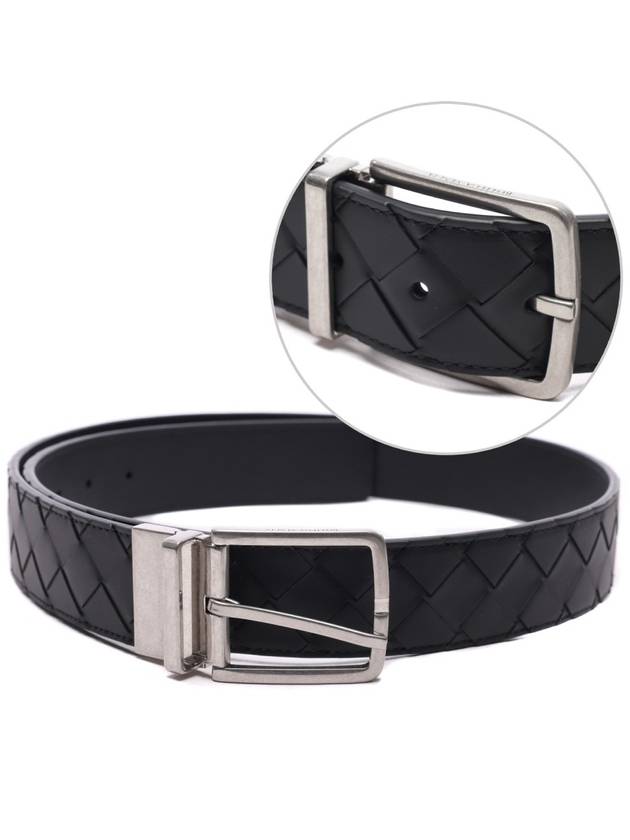 Men's Intrecciato Leather Belt Black - BOTTEGA VENETA - BALAAN 3