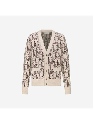 Oblique Wool Jacquard Cardigan Beige Brown - DIOR - BALAAN 1