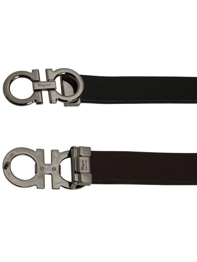 Reversible Gancini Leather Belt Dark Brown Black - SALVATORE FERRAGAMO - BALAAN 3