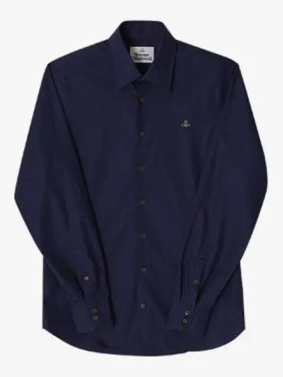 Men's Embroidered ORB Long Sleeve Shirt Navy - VIVIENNE WESTWOOD - BALAAN 2