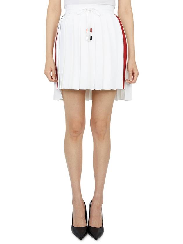 side three-color striped dropback mini pleated skirt white - THOM BROWNE - BALAAN.