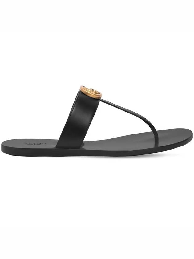 Women's GG Marmont T Strap Leather Flip Flops Black - GUCCI - BALAAN 3