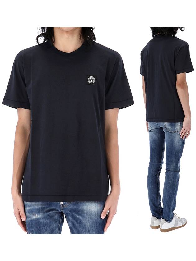 Slimfit Cotton Jersey Short Sleeve T-shirt Navy - STONE ISLAND - BALAAN 2