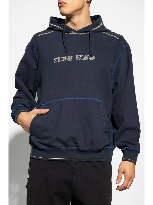 Brushed Cotton Fleece Hoodie Navy - STONE ISLAND - BALAAN 4