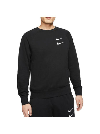 Double Swoosh French Terry Crew Neck Sweatshirt Black - NIKE - BALAAN 1